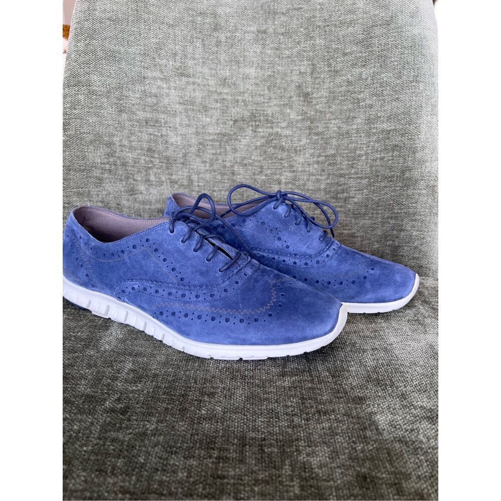 Cole Haan Blue Suede Wingtip Lace-Up Flats
